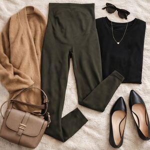 BLANQI Everyday Maternity Belly Support Leggings Olive Green Medium Compression